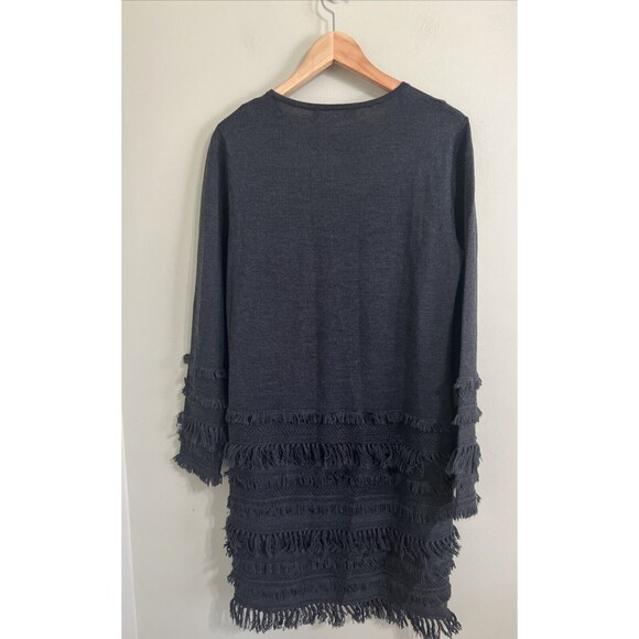 NWT $328 Trina Turk Charcoal Fringe Sass Merino Wool Dress Size Large Lined - Picture 8 of 13